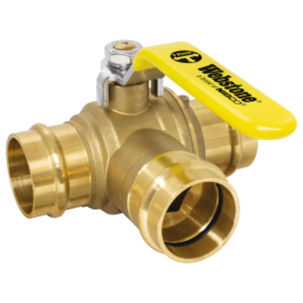 1-1/4" Press Pro-Pal 3-Way T-Flow Ball Valve, Forged DZR Lead-Free Brass Ball Valve, w/ Dual Stem Seal Design