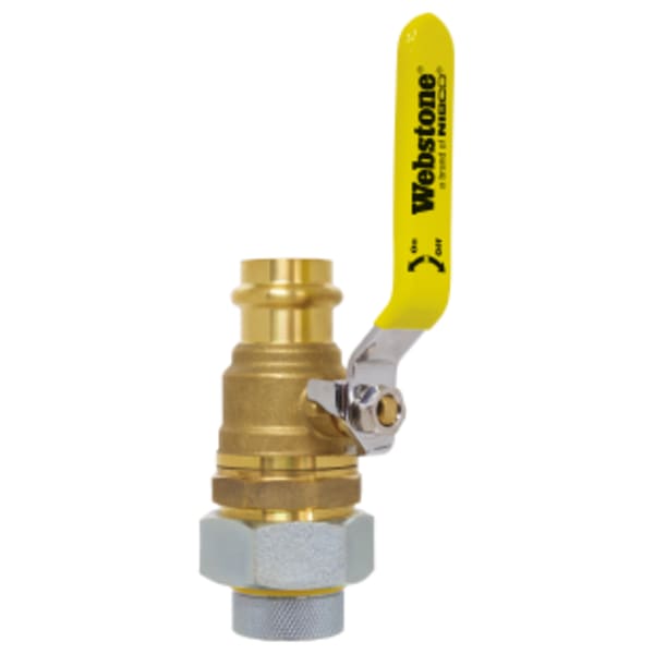 3/4" FPT Union x Press Pro-Pal Dielectric Union Ball, Full Port Forged DZR Lead-Free Brass Ball Valve, w/ Galvanized Steel Union End, Nylon Insulator Ring, Reversible Handle, & Dual Stem Seal Design