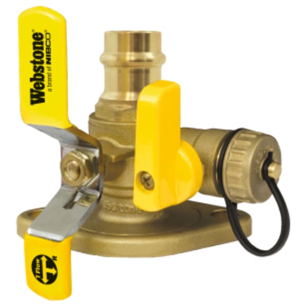 3/4" F1960 PEX x Rotating Flange Isolator w/ Rotating Flange & Multi-Function Hi-Flow Hose Drain, Full Port Forged Lead-Free Brass Uni-Flange Ball Valve, w/ Detachable Rotating Flange, Adjustable Packing Glands, Nuts & Bolts, Lead-Free Lead-Free Brass, Fits Standard and High Velocity Pumps