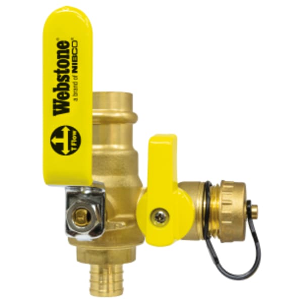 1" Press x F1807 PEX Pro-Pal Ball Drain, Full Port Forged Lead-Free Brass Ball Valve, w/ Hi-Flow Hose Drain, Reversible Handle, & Adjustable Packing Glands