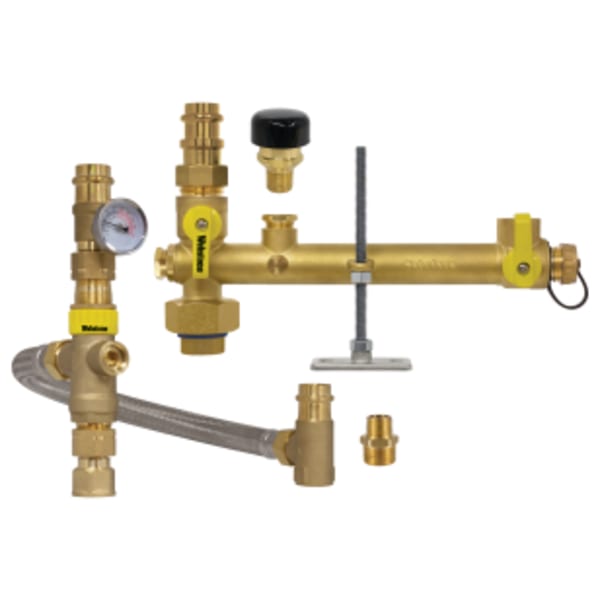 3/4" FPT Union x Press Pro-Pal Water Heater Service Valve Kit, Includes Water Heater Supply Valve, w/ Expansion Tank Service, Water Heater Tempering Valve, Vacuum Relief Valve, & Mounting Hardware