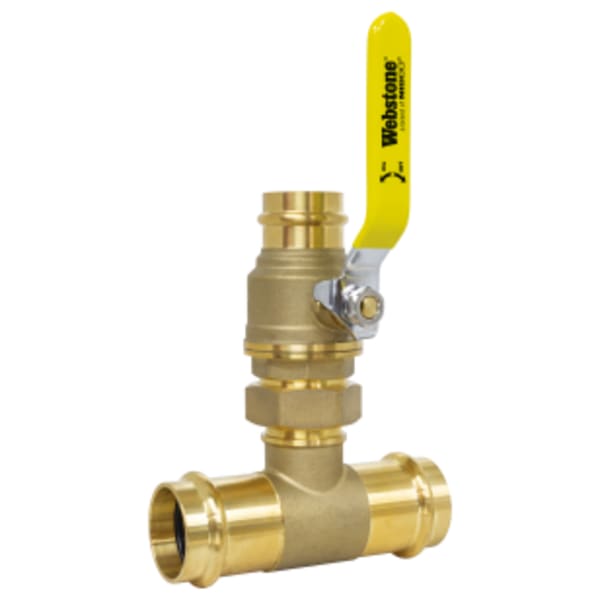 1-1/4" x 1-1/2" Press Valve x Press Run Pro-Pal T-Union Ball, Full Port Forged DZR Lead-Free Brass Ball Valve, w/ Union Tee, & Dual Stem Seal Design