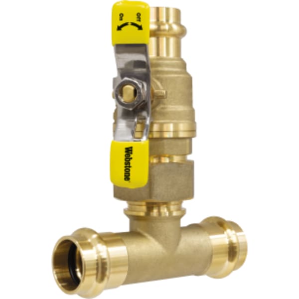 1" x 1-1/4" Press Valve x Press Run Pro-Pal T-Union Ball, Full Port Forged DZR Lead-Free Brass Ball Valve, w/ Union Tee, & Dual Stem Seal Design