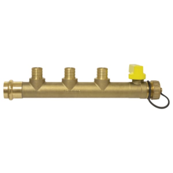 3/4" Press Run x F1807 PEX x Hose Pro-Pal Multi-Port Tee w/ Drain, Forged DZR Lead-Free Brass Tee, w/ 3 Branch Connections, Hi-Flow Hose Drain, & Adjustable Packing Gland