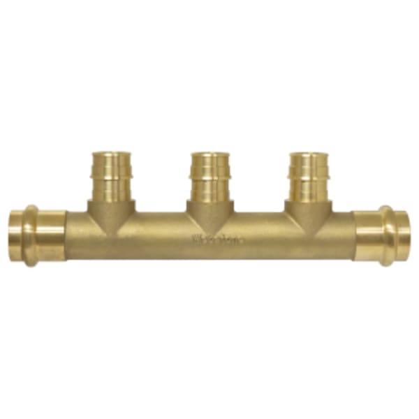 3/4" Press Run x F1960 PEX Pro-Pal Multi-Port Tee, Forged DZR Lead-Free Brass Tee, w/ 3 Branch Connections, & Press Port Plug