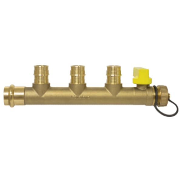 1" x 3/4" Press Run x F1960 PEX x Hose Pro-Pal Multi-Port Tee w/ Drain, Forged DZR Lead-Free Brass Tee, w/ 3 Branch Connections, Hi-Flow Hose Drain, & Adjustable Packing Gland
