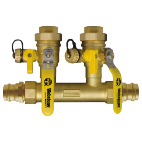1-1/4" x 1" Press System Run x FPT Boiler Connection Hydro-Core Manifold Kit, Double Ball Drain Manifold, Forged Brass Closely Spaced Tees w/ (2) Full Port Isolation Valves w/ Hi-Flow Hose Drains, Boiler Connections, Adjustable Packing Glands, Fully Insulated Body