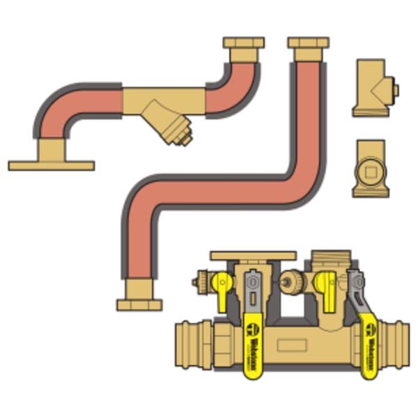1-1/4" x 1" Press System Run x FPT Boiler Connection Hydro-Core Complete Near Boiler Piping Kit, Includes Flange Left Manifold, Bent Copper Supply & Return Lines & Boiler Connections for Select Wall Hung Boilers
