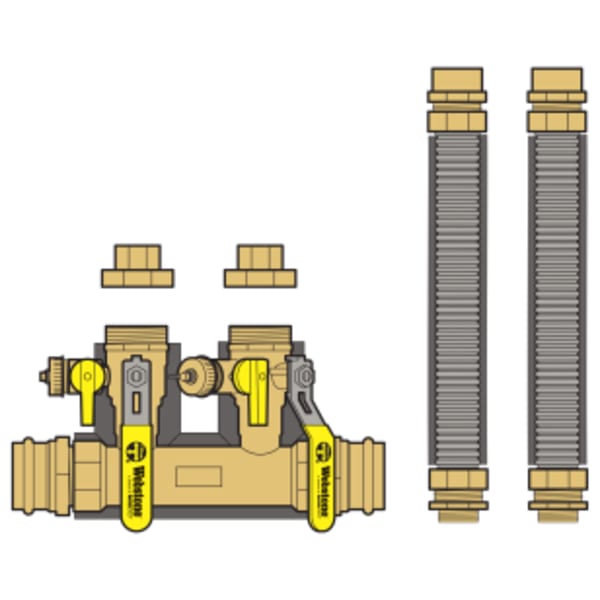 1-1/4" x 1" Press System Run x FPT Boiler Connection Hydro-Core Complete Near Boiler Piping Kit, Includes Manifold, Flexible Stainless Steel Supply & Return Lines & Boiler Connections for Select Wall Hung Boilers