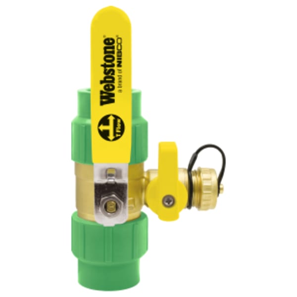 32mm (1") x 1" Female PP-R Metric Socket Pro-Pal Ball Drain, Full Port Forged Lead-Free Brass Ball Valve, w/ Hi-Flow Hose Drain, Reversible Handle, & Adjustable Packing Glands, Compatible with all Aquatherm® PP-R piping systems