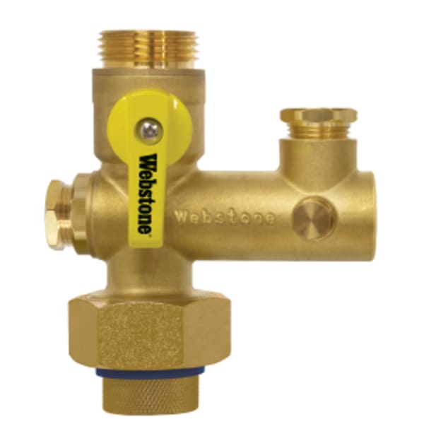 3/4" x 1" FPT Union x G-Thread G-Series Pro-Pal Water Heater Supply Valve, Full Port DZR Lead-Free Brass Ball Valve, w/ Union End, 1/2" FIP Vacuum Relief Valve Port, (2) Plugged FIP Ports (1/2" & 1/8"), Requires (1) G-Union Fitting (Sold Separately)