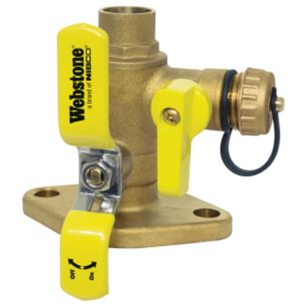 1" Heating-Only - FIP x Flange, Isolator w/ Drain, Full Port Forged Brass Uni-Flange Ball Valve, w/ Hi-Flow Hose Drain, Adjustable Packing Glands, Nuts & Bolts