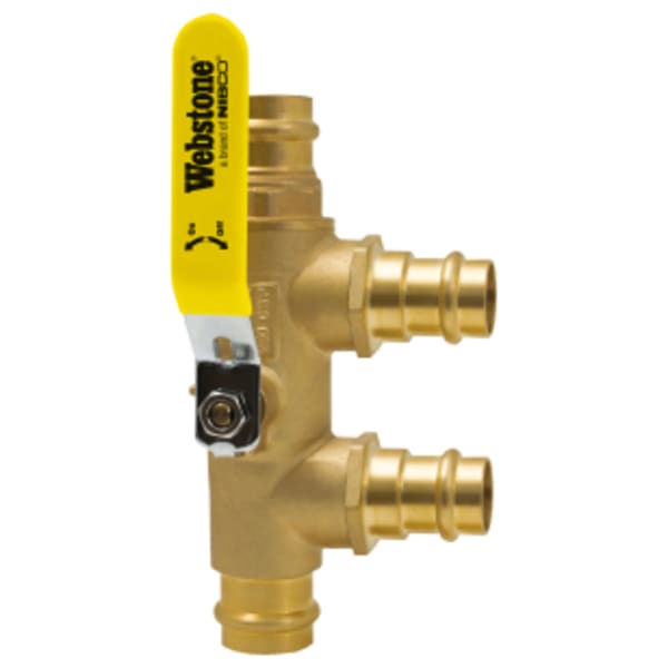 1-1/4" x 1" Heating-Only - F1960, Pro-Pal Primary/Secondary Loop Purge Tee, Full Port Forged Brass Ball Valve, w/ Reversible Handle, & Adjustable Packing Gland