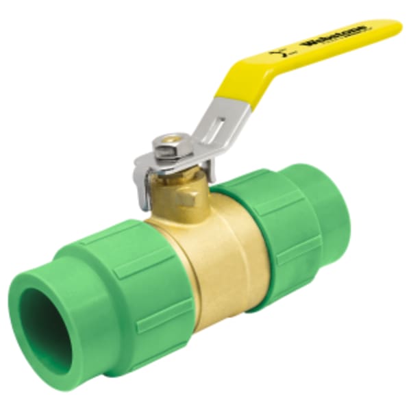 1/2" Lead-Free - Female PP-R Metric Socket, Full Port Forged Brass Ball Valve, w/ Adjustable Packing Gland, Compatible with all Aquatherm® PP-R piping systems, Available exclusively at Aquatherm® dealers