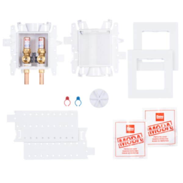 Oatey® MODA® 2-Valve + Standard Drain Copper (Male) Washing Machine Supply Box with Hammer Arrestors - Standard Pack