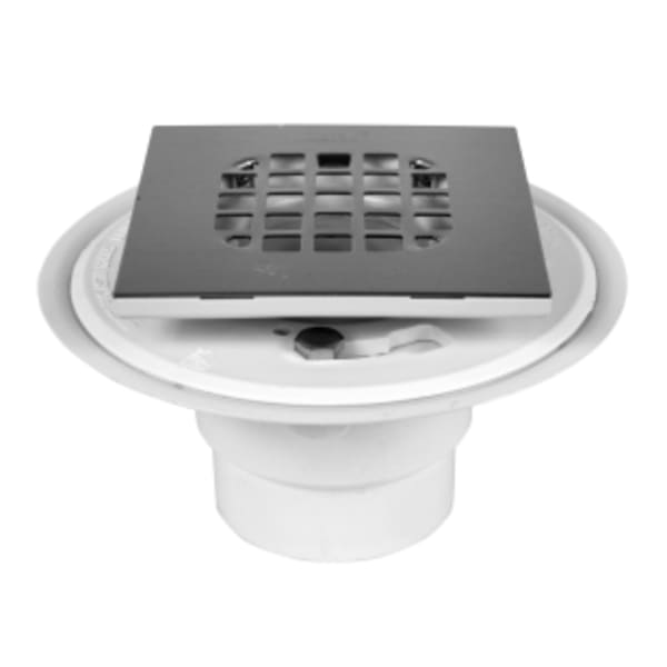 Oatey® 2 in. or 3 in. PVC Tile Shower Drain Base with Square Strainer in Brushed Nickel