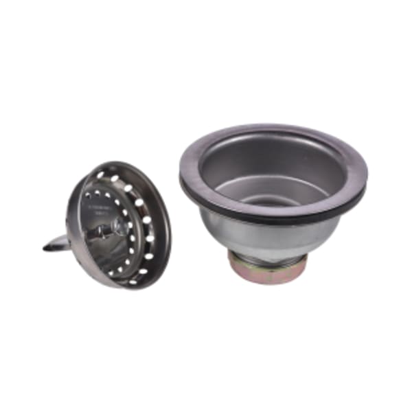 Dearborn® Shallow Cup Basket Strainer, Stainless Steel Body and Basket Shallow Locking Cup. Neoprene Stopper w/ Snap-In Basket w/ Bright. Flange. Length- 2-3/4 in.. Fits Deep Cast Iron Sinks