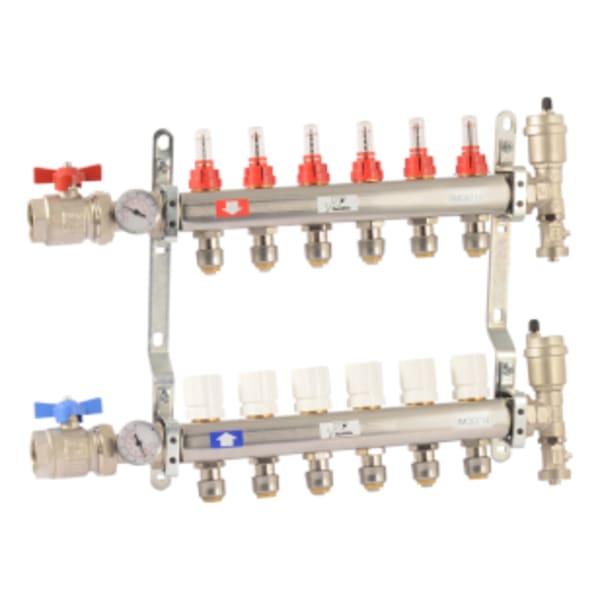1" x 1/2" SharkBite 6 Loop Radiant Heating Manifold - (FIP x PTC)