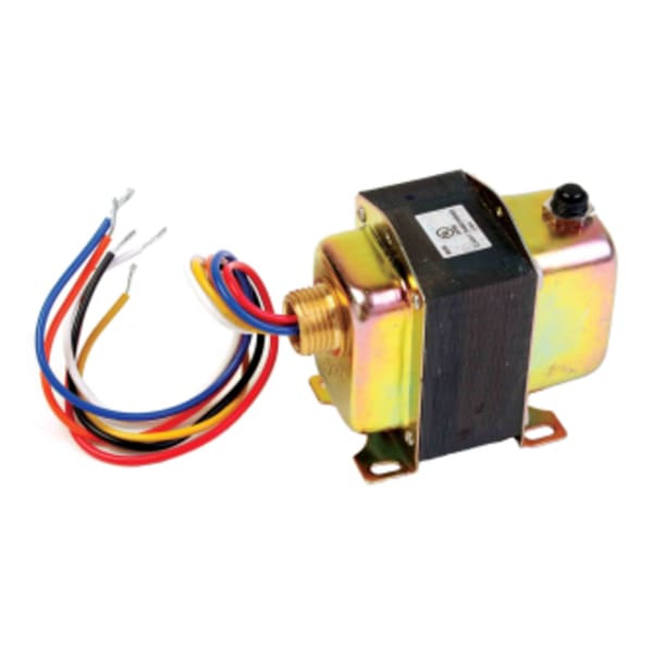 Plate or panel mounted 208/277/480 V AC Transformer with 9 in leadwires and button for manually resetting the circuit breaker and metal end bells.
