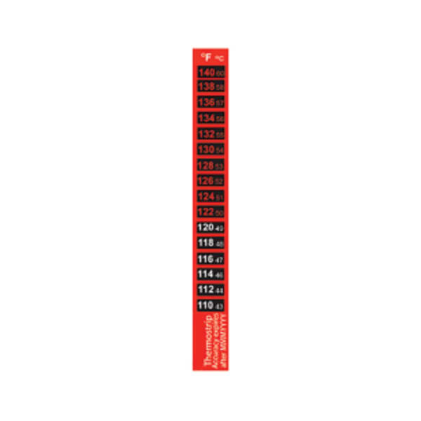 Thermal temperature indicator strip for mixing valve setup and outlet temperature