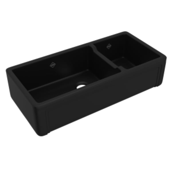 Egerton™ 40" Double Bowl Farmhouse Apron Front Fireclay Kitchen Sink in Matte Black