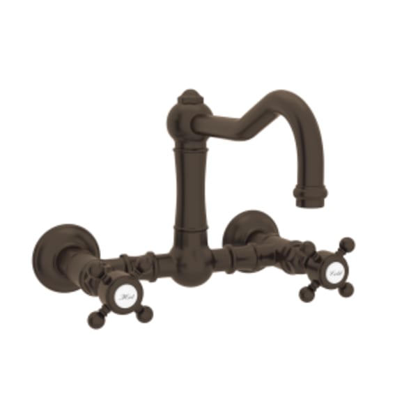 Acqui® Wall Mount Bridge Kitchen Faucet With Column Spout in Tuscan Brass