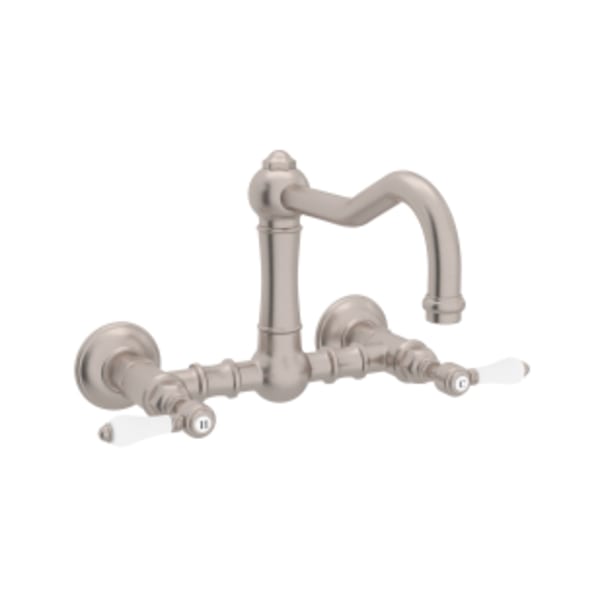Acqui® Wall Mount Bridge Kitchen Faucet With Column Spout in Satin Nickel