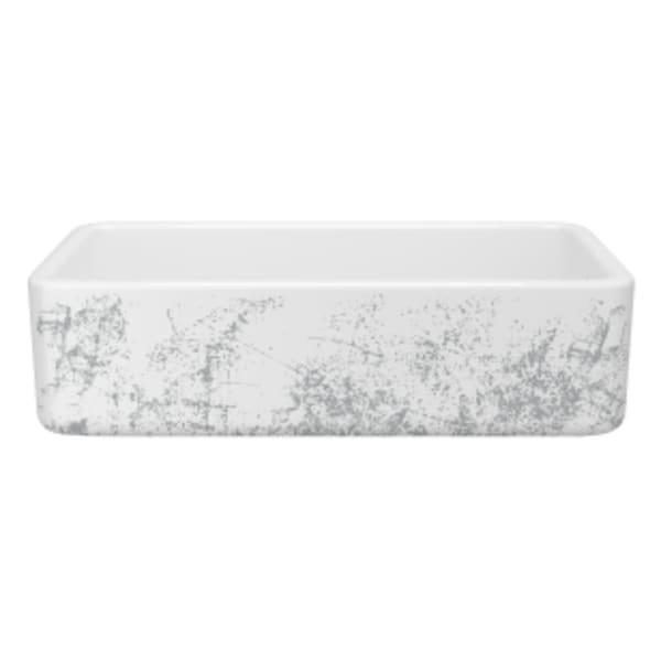 Lancaster™ 36" Single Bowl Farmhouse Apron Front Fireclay Kitchen Sink With Metallic Design in Metallic Silver