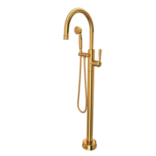 Traditional Single Hole Floor Mount Tub Filler Trim in Unlacquered Brass