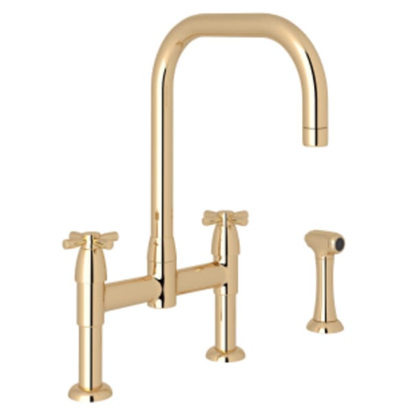 Holborn™ Bridge Kitchen Faucet With U-Spout and Side Spray in English Gold