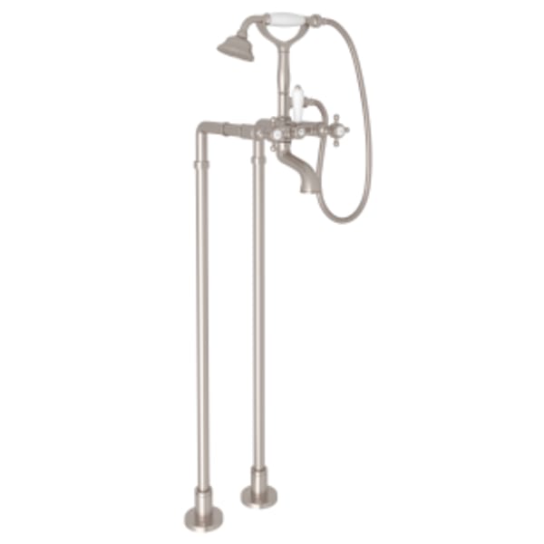 Floor Mount Tub Filler in Satin Nickel