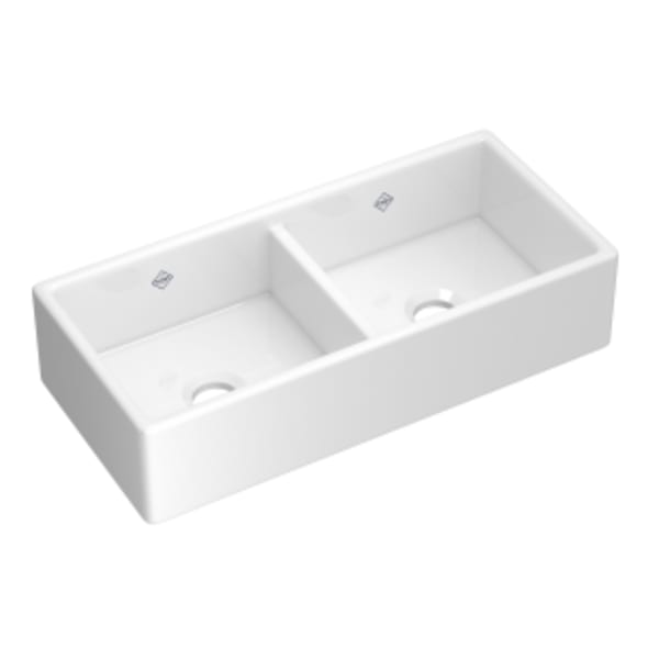 Shaker™ 39" Double Bowl Farmhouse Apron Front Fireclay Kitchen Sink in White (WH)
