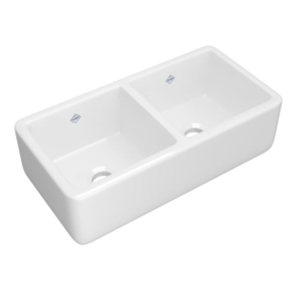 Lancaster™ 37" Double Bowl Farmhouse Apron Front Fireclay Kitchen Sink in White (WH)