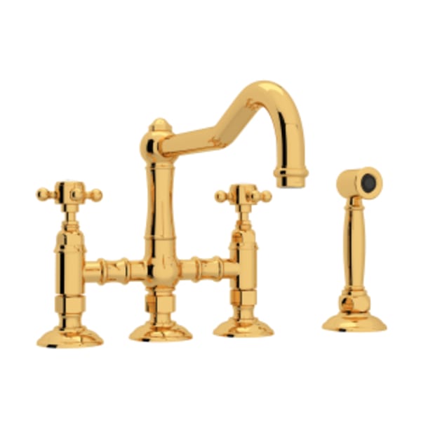 Acqui® Bridge Kitchen Faucet With Side Spray in Italian Brass