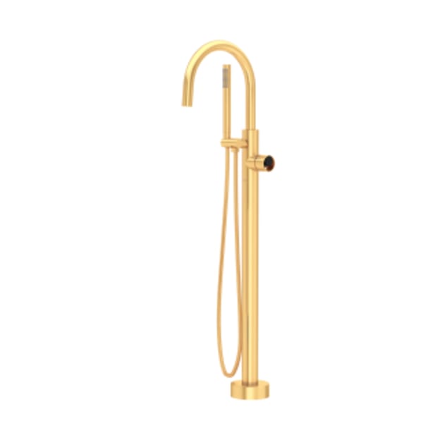 Eclissi™ Single Hole Floor Mount Tub Filler Trim With C-Spout in Satin Gold/Matte Black