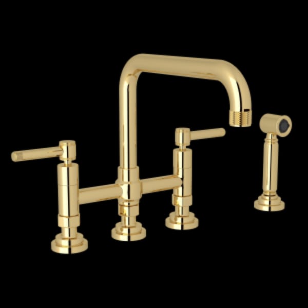 Campo™ Bridge Kitchen Faucet With Side Spray in Unlacquered Brass