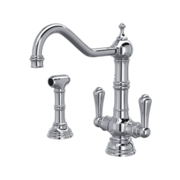 Edwardian™ Two Handle Kitchen Faucet With Side Spray in Polished Chrome