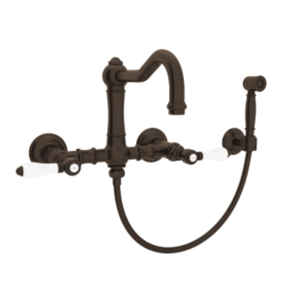 Acqui® Wall Mount Bridge Kitchen Faucet With Sidespray And Column Spout in Tuscan Brass