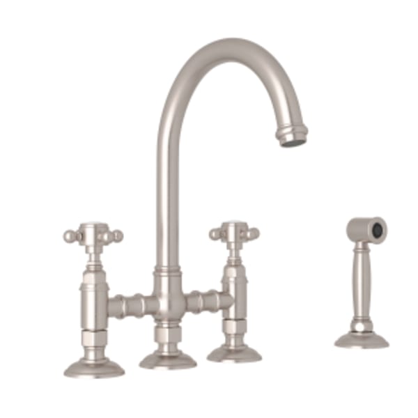 San Julio® Bridge Kitchen Faucet With Side Spray in Satin Nickel