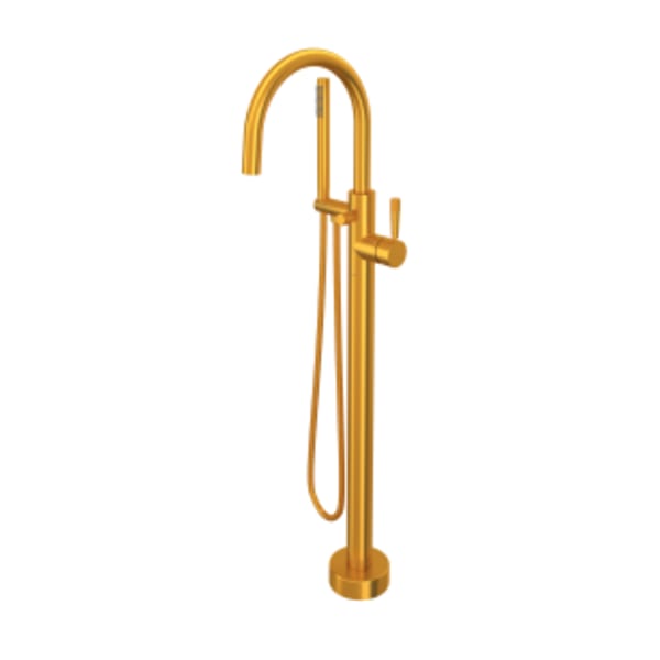 Knurled Single Hole Floor Mount Tub Filler Trim in Satin Gold