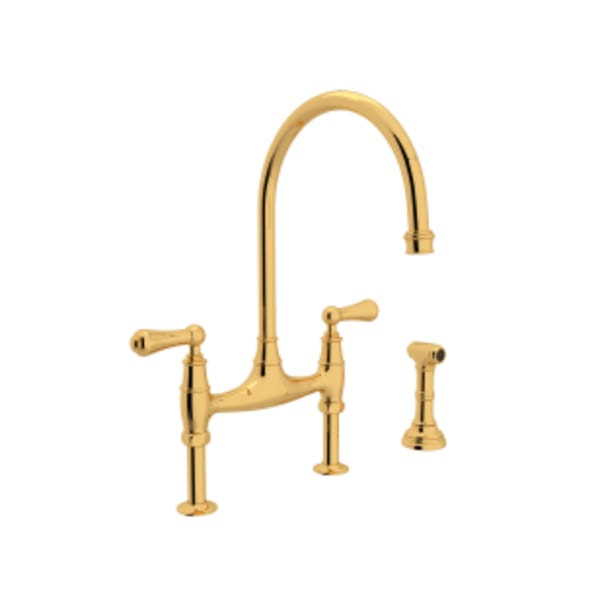 Georgian Era™ Bridge Kitchen Faucet With Side Spray in Unlacquered Brass
