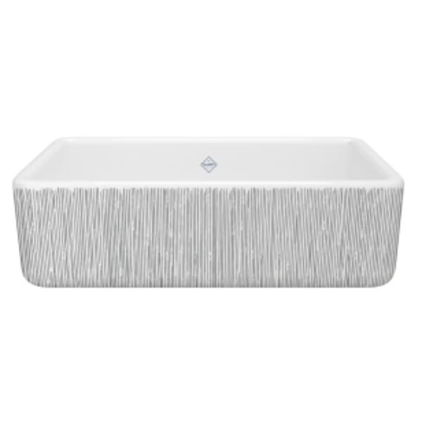 Lancaster™ 33" Single Bowl Farmhouse Apron Front Fireclay Kitchen Sink With Lines Design in Lines Silver