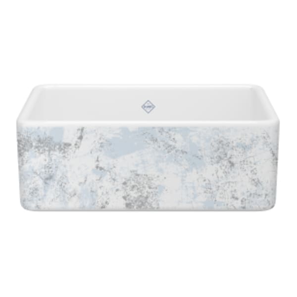 Shaker™ 30" Single Bowl Farmhouse Apron Front Fireclay Kitchen Sink With Patina Design in Patina Blue/Silver