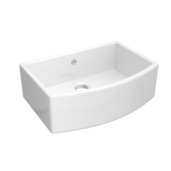 Waterside™ 30" Single Bowl Farmhouse Bowed Apron Front Fireclay Kitchen Sink in White (WH)
