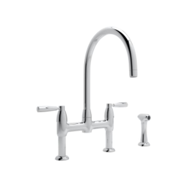 Holborn™ Bridge Kitchen Faucet With C-Spout and Side Spray in Polished Chrome