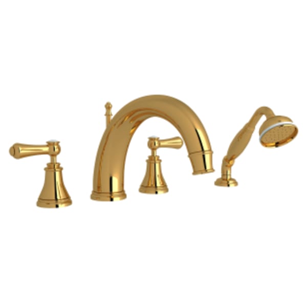 Georgian Era™ 4-Hole Deck Mount Tub Filler With C-Spout in Unlacquered Brass