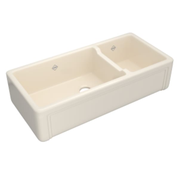 Egerton™ 40" Double Bowl Farmhouse Apron Front Fireclay Kitchen Sink in Parchment