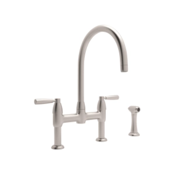 Holborn™ Bridge Kitchen Faucet With C-Spout and Side Spray in Satin Nickel
