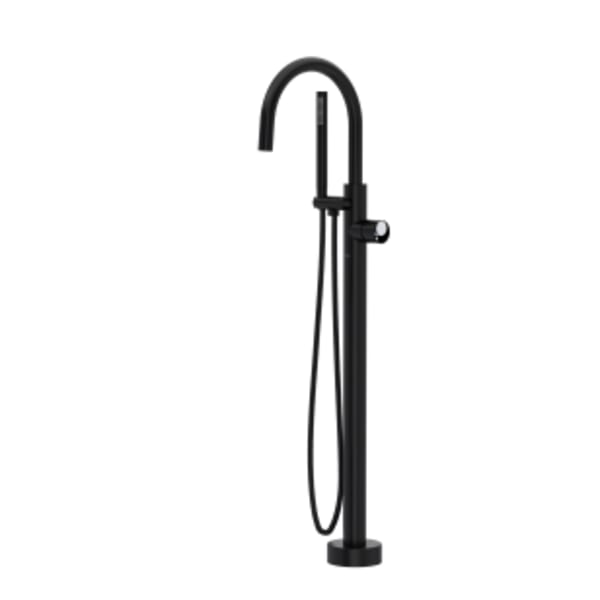 Eclissi™ Single Hole Floor Mount Tub Filler Trim With C-Spout in Matte Black/Polished Chrome
