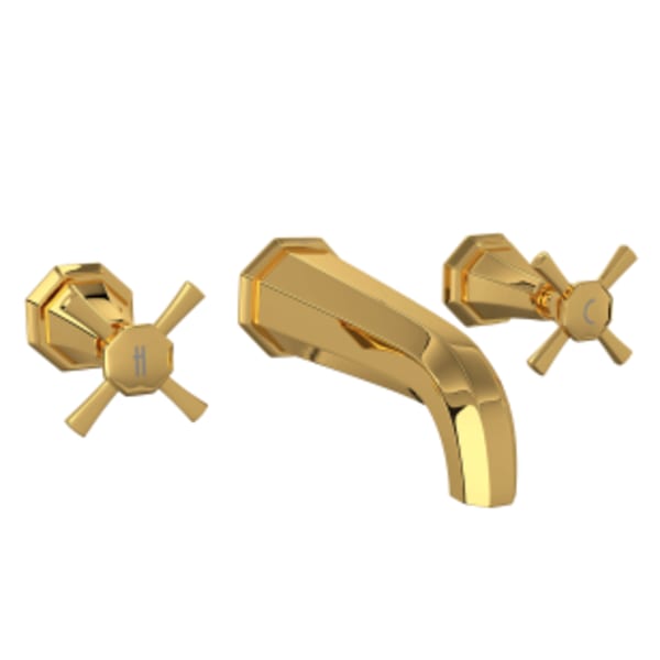 Deco™ Wall Mount Lavatory Faucet in Unlacquered Brass
